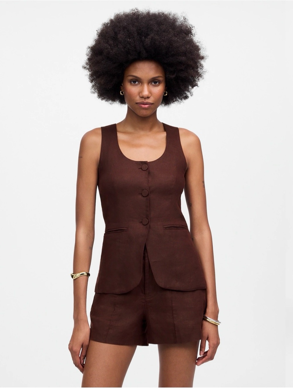 Madewell Dark Chocolate Raisin Button-Front Sleeveless Vest